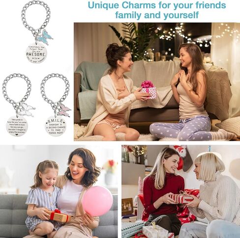 SANUIU 3Pcs Flower Chain Charms for Cup Handle, Bottle Accessories for Bottle Handle, Inspirational Words Tag with Pink, Blue, White Flower Charms, Customized Gifts for Girls, Family, Friends in Kuwait