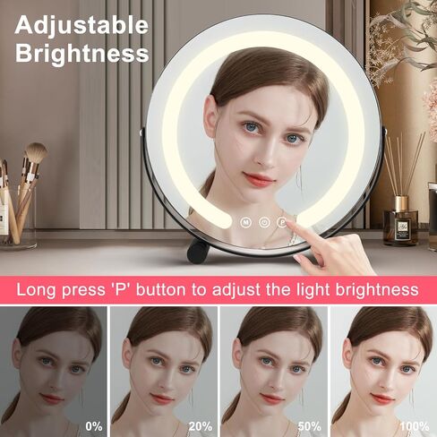 ALHAKIN 13 inch Vanity Mirror with Lights, LED Makeup Mirror with Lights, Smart Touch Control 3 Colors Dimmable Round Lighted Makeup Mirror for Bedroom Tabletop (Black) in Saudi Arabia
