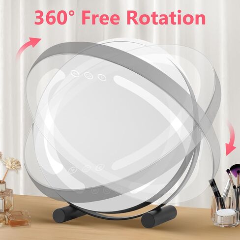 ALHAKIN 13 inch Vanity Mirror with Lights, LED Makeup Mirror with Lights, Smart Touch Control 3 Colors Dimmable Round Lighted Makeup Mirror for Bedroom Tabletop (Black) in Saudi Arabia