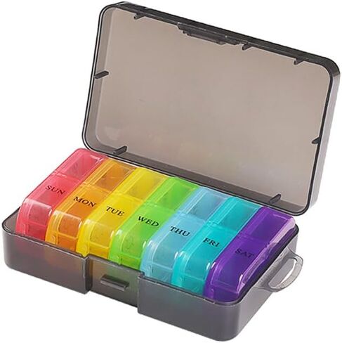 Weekly Pill Case Organizer, Twice a Day, Travel AM PM Vitamin Reminder, Colorful 14 Compartments with Canvas Box, Portable Daily Medicine Dispenser Planner for Supplement, Fish Oil, Capsule in Saudi Arabia