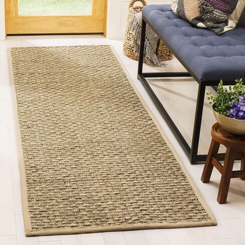 Safavieh Natural Fiber Collection Area Rug - 8' x 10', Natural & Beige, Border Basketweave Seagrass Design, Easy Care, Ideal for High Traffic Areas in Living Room, Bedroom (NF118A) in Saudi Arabia