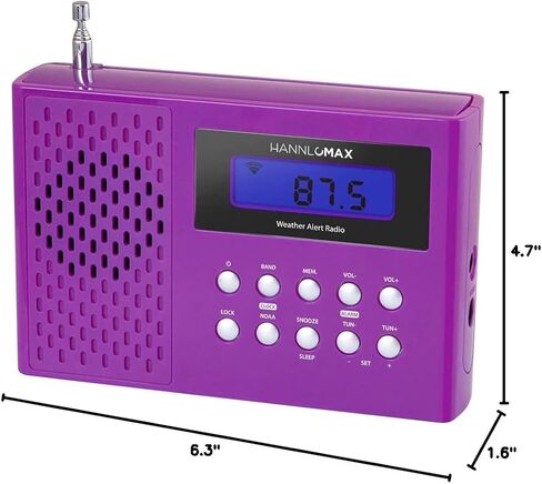 HANNLOMAX HX-512R راديو تنبيه AM/FM/الطقس المحمول، ساعة منبه، شاشة LCD، مقبس سماعة الرأس، مصدر طاقة مزدوج تيار متردد/تيار مستمر. (أسود) in Saudi Arabia