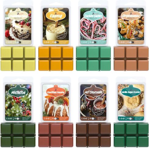 يذوب الشمع المعطر بالخريف، مجموعة مكعبات شمع الصويا المعطرة لتدفئة الشمع - بهارات اليقطين، جوزة الطيب، فطيرة التفاح، حصاد الخريف، القرفة، شراب القيقب، فشار الكراميل، وإكليل الخريف، 8x2.5oz in Saudi Arabia
