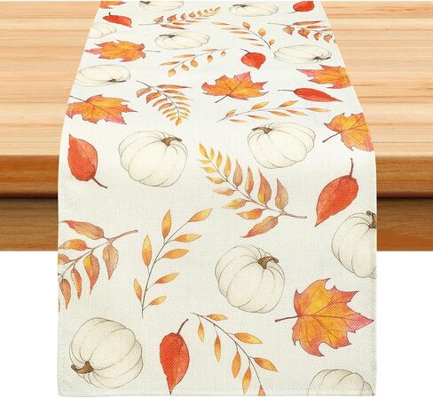 U'Artlines Fall Table Runner, Thanksgiving Autumn Harvest White Pumpkins Maple Leaves Table Runners for Holiday Party Home Dining Table Decorations, 13x72 Inch in Saudi Arabia
