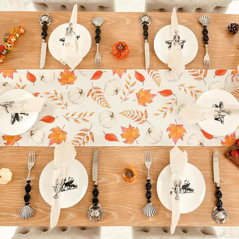 U'Artlines Fall Table Runner, Thanksgiving Autumn Harvest White Pumpkins Maple Leaves Table Runners for Holiday Party Home Dining Table Decorations, 13x72 Inch in Saudi Arabia