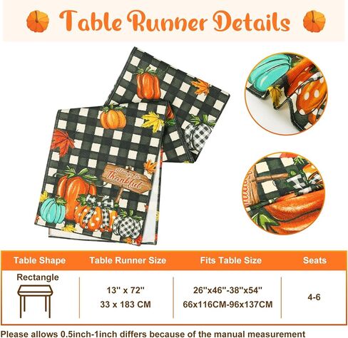 U'Artlines Fall Table Runner, Thanksgiving Autumn Harvest White Pumpkins Maple Leaves Table Runners for Holiday Party Home Dining Table Decorations, 13x72 Inch in Saudi Arabia