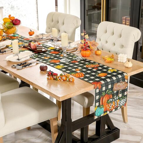 U'Artlines Fall Table Runner, Thanksgiving Autumn Harvest White Pumpkins Maple Leaves Table Runners for Holiday Party Home Dining Table Decorations, 13x72 Inch in Saudi Arabia
