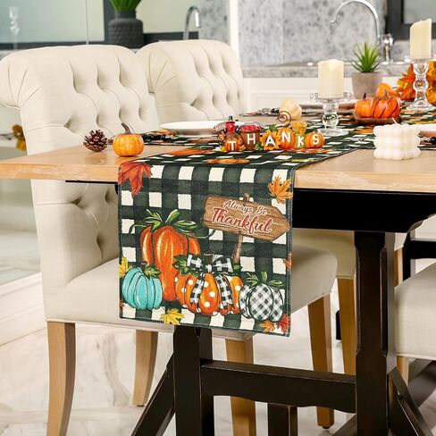 U'Artlines Fall Table Runner, Thanksgiving Autumn Harvest White Pumpkins Maple Leaves Table Runners for Holiday Party Home Dining Table Decorations, 13x72 Inch in Saudi Arabia