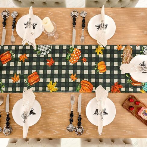 U'Artlines Fall Table Runner, Thanksgiving Autumn Harvest White Pumpkins Maple Leaves Table Runners for Holiday Party Home Dining Table Decorations, 13x72 Inch in Saudi Arabia