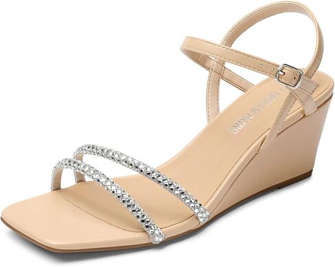 DREAM PAIRS Women Strappy Wedge Sandals Rhinestone Low Heel Sandals Square Open Toe Wedding Bridal Party Shoes for Evening Banquet Formal SDPW2325W HOT PINK-SATIN Size 7.5 in Saudi Arabia