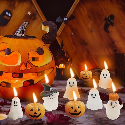 20 PCS Halloween Ghost Candles, Pumpkin and Ghost Scented Candles White Candles Spooky Candles, Mini Ghost Candles Pumpkin Shaped Candles for Home Halloween Party Decor in Saudi Arabia