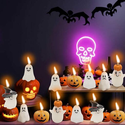 20 PCS Halloween Ghost Candles, Pumpkin and Ghost Scented Candles White Candles Spooky Candles, Mini Ghost Candles Pumpkin Shaped Candles for Home Halloween Party Decor in Saudi Arabia