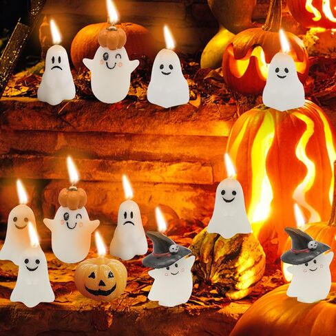 20 PCS Halloween Ghost Candles, Pumpkin and Ghost Scented Candles White Candles Spooky Candles, Mini Ghost Candles Pumpkin Shaped Candles for Home Halloween Party Decor in Saudi Arabia