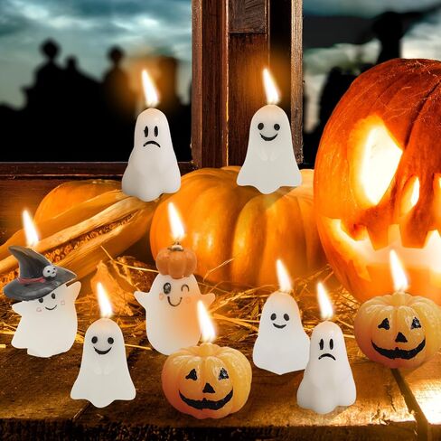 20 PCS Halloween Ghost Candles, Pumpkin and Ghost Scented Candles White Candles Spooky Candles, Mini Ghost Candles Pumpkin Shaped Candles for Home Halloween Party Decor in Saudi Arabia