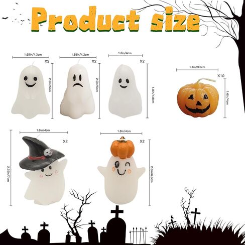 20 PCS Halloween Ghost Candles, Pumpkin and Ghost Scented Candles White Candles Spooky Candles, Mini Ghost Candles Pumpkin Shaped Candles for Home Halloween Party Decor in Saudi Arabia