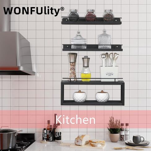 WONFUlity Bathroom Shelves, Wall Shelves with Storage Basket, Floating Shelves with Over Toilet Paper Holder, Farmhouse Wood Wall Shelves for Living Room, Bedroom, Kitchen,Wall Décor (4 Walnut) in Saudi Arabia