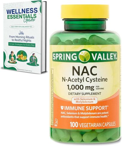 مكمل NAC N-أسيتيل سيستين | 1000 مجم، 100 قطعة | دعم المناعة، كبسولات نباتية | خالي من الغلوتين، خالي من الصويا، خالي من اللاكتوز | مع السيلينيوم والموليبدينوم | وادي الربيع in Saudi Arabia