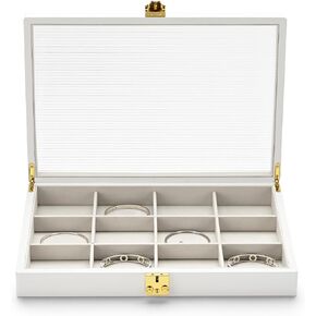 White 24 Gird Jewelry Organizer Tray with Acrylic Lid Premium PU Leather Jewelry Box with Transparent Lid Earrings Ring Display Case