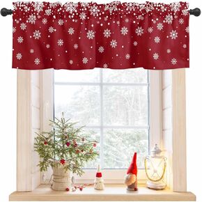 Christmas Curtain Valance for Windows Red Snowflake Kitchen Curtain Valances Xmas Snow Valance Curtains Window Treatments Short Curtains for Kitchen Living Room Bedroom Winter Holiday Decor 54x18