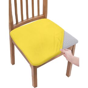 Chair Seat Covers Bright Yellow Seat Covers for Dining Chairs Solid Color Removable Upholstered Chair Protector Seat Cushion Slipcovers for Kitchen Office Set of 4