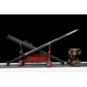 LOONGSWORD Chinese Sword,Han jian Swords(Forged Manganese Steel Hollow Blade,Black Scabbard,Alloy Handle) Practical