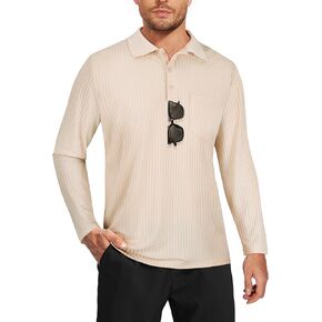 Tanst Sky Men's Polo Shirts Long Sleeve Collared V Neck Pocket Knit Tops Business Casual Golf Slim Fit Clothes