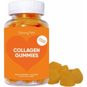 SkinnyMint Collagen Gummies Supplement for Healthy Skin, Nails & Hair Support, Gluten Free Collagen Chewable Gummies for Men & Women, Natural Orange Flavor -60 Count(180G)- 1 Month Supply