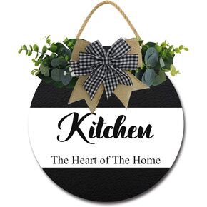 Kitchen The Heart with The Home Wall kitchen signs|Farmhouse Kitchen Decor|Rustic Wooden Sign Kitchen|Hanging Wall Art for Kitchen|Funny Saying Decorations for Kitchen wreath sign
