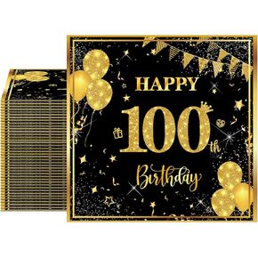 40pcs Gorgeous Black and Gold Birthday Napkins - Exceptional 13th Birthday Decorations for Boys and Girls Parties, Disposable Paper Beverage Napkins