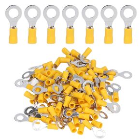 100 Pcs 12-10 AWG Insulated Ring Terminals, Brazed Seam Non-Insulated Copper Wire Connectors,5/16in RV5.5-8 Copper Electrical Wire Crimp Connectors for Automotive, Audio
