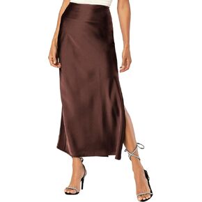 Womens Satin Silk Maxi Slit Skirt Elastic Waistband Maxi Long Satin Slit Skirts for Women