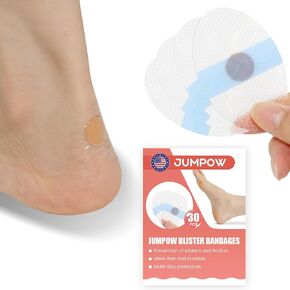 JUMPOW Blister Bandages for Feet - Ultra-Thin Invisible Blister Prevention Pads for Blisters Prevention and Protection, Waterproof Self-Adhesive Blister Pads for Fingers, Toes, Forefoot, Heel(30 PCS)
