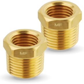 MAACFLOW brass 3/8" Male NPT to 1/4" Female NPT Adapter Reducer Hex Bushing (Thread OD 0.56" - ID 0.45") (pack of 2)