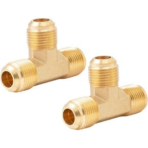 SUNGATOR 1/2 Inch Brass Flare Tee Fitting, 1/2" x 1/2" x 1/2" Male Flare Fittings, Propane Flare Tee Connector for Gas Line, Dryer, Gas Burner (2 Pcs)