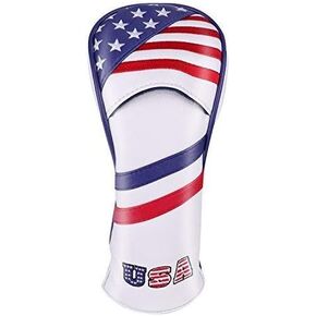 PLUSKER Golf Fairway Wood Head Cover Patriotic USA Flag Stars and Stripes Pattern Synthetic Leather Headcover with Interchangeable Number Tags 3, 4, 5, 7, X