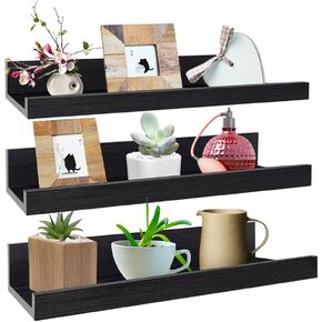 Lavezee 24 Inch Floating Shelves for Wall Set of 3, Rustic Picture Ledge Wall Mounted Shelf for Living Room, Bedroom, Kitchen, Bathroom, Distressed White