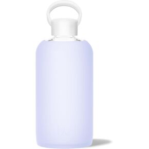 bkr - Big Smooth - Reusable Glass Water Bottle - Leakproof, Durable, Workout & Travel Friendly, Carrying Loop - Dishwasher Safe - Removable Silicone Sleeve - BPA Free - 1L (32 oz) - Everly