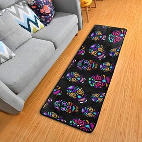 Halloween Runner Rug Colorful Sugar Skull Runner Rug Floor Mat Non-Skid Kitchen Rug Soft Area Rug for Bathroom Entryway Hallway Dining Living Room