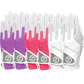 Zero Friction Ladies Performance Universal-Fit Golf Glove, Multicolor V2 6Pk, White/Pink/Lavender