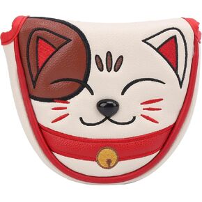 Lucky Cat Golf Headcover Head Covers,Golf Putter Headcover,Lovely Waterproof Golf Mallet Head Cover Club Center Putter Headcover Guard Protector Red