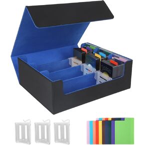STYLIFING Card Storage Box for Trading Cards, 1800+ MTG Deck Box with Card Supporters & Divider Tabs, PU Leather Magnetic Closure Card Deck Case Fit for YuGiOh, TCG and Sport Cards (Black & Blue)