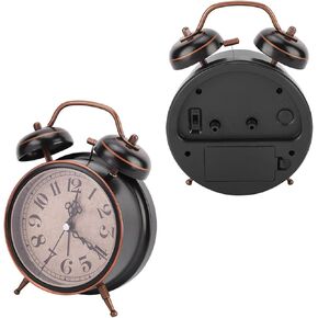 Double Bell Clock,4in Retro Alarm Clock Desktop Clock with Night Light Double Twin Bell for Home Use (4 inch Black)