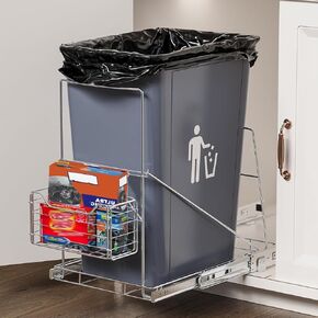 Pull Out Trash Can Under Cabinet Shelf, Cabinet Trash Can Pull Out Kit with Removable Garbage Bag Storage Basket Under Sink Trash Can Slide for 7-11 Gallon Garbage Can (Not Include Trash Can)