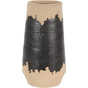 Deco 79 Porcelain Ceramic Decorative Vase Centerpiece Vase with Terracotta Details, Flower Vase for Home Decoration 7" x 7" x 12", Black