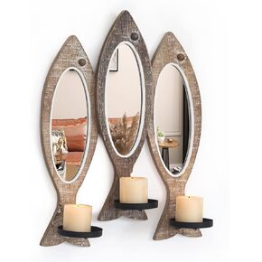 Asense Candle Sconces Wall Decor, Wall Mount Leaf Decorative Candle Holder Metal and Wood Rustic Decorations for Living Room Bathroom Dining Room Office