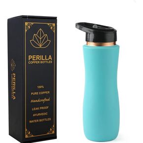 Perilla Home 100% Pure Copper Bottle with Sipper & Lid 25.37 Oz Ayurvedic Water Bottle Multipurpose Bottle for Gym, Travelling, Outdoors, Indoors Leak Proof (Green)