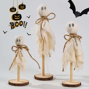 Halloween Ghosts on Wooden Stand - Halloween Decorations Indoor - Cute Ghost for Home Kitchen Mantel Tabletop Party Decor and Holiday Decorations - 3PCS