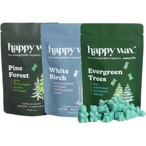 Happy Wax Winter Scented Soy Wax Melts Pine Forest, Evergreen Tree, White Birch (6 oz Mix) (Winter Woods Mix)