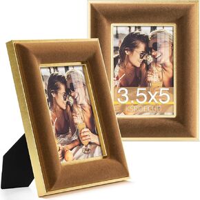 4x6 Velvet Picture Frame, Brown Photo Frames with Modern Simple Metallic Gold Border, HD Real Glass Horizontal & Vertical Display for Tabletop and Wall Collage Decor (2 Pack)