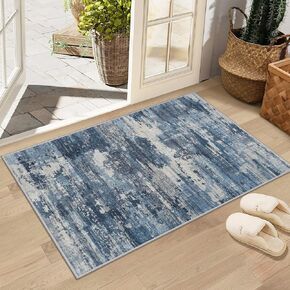 Runner Rug 2'6''x8' Washable Rugs: Machine Washable Hallway Runner Rug with Non Slip Backing Non Shedding Abstract Stain Resistant Carpet for Kitchen Entryway Laundry Bedroom - Beige/Blue